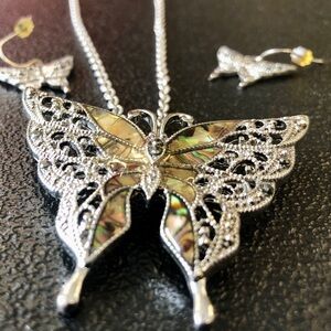 Silver butterfly necklace & earring set